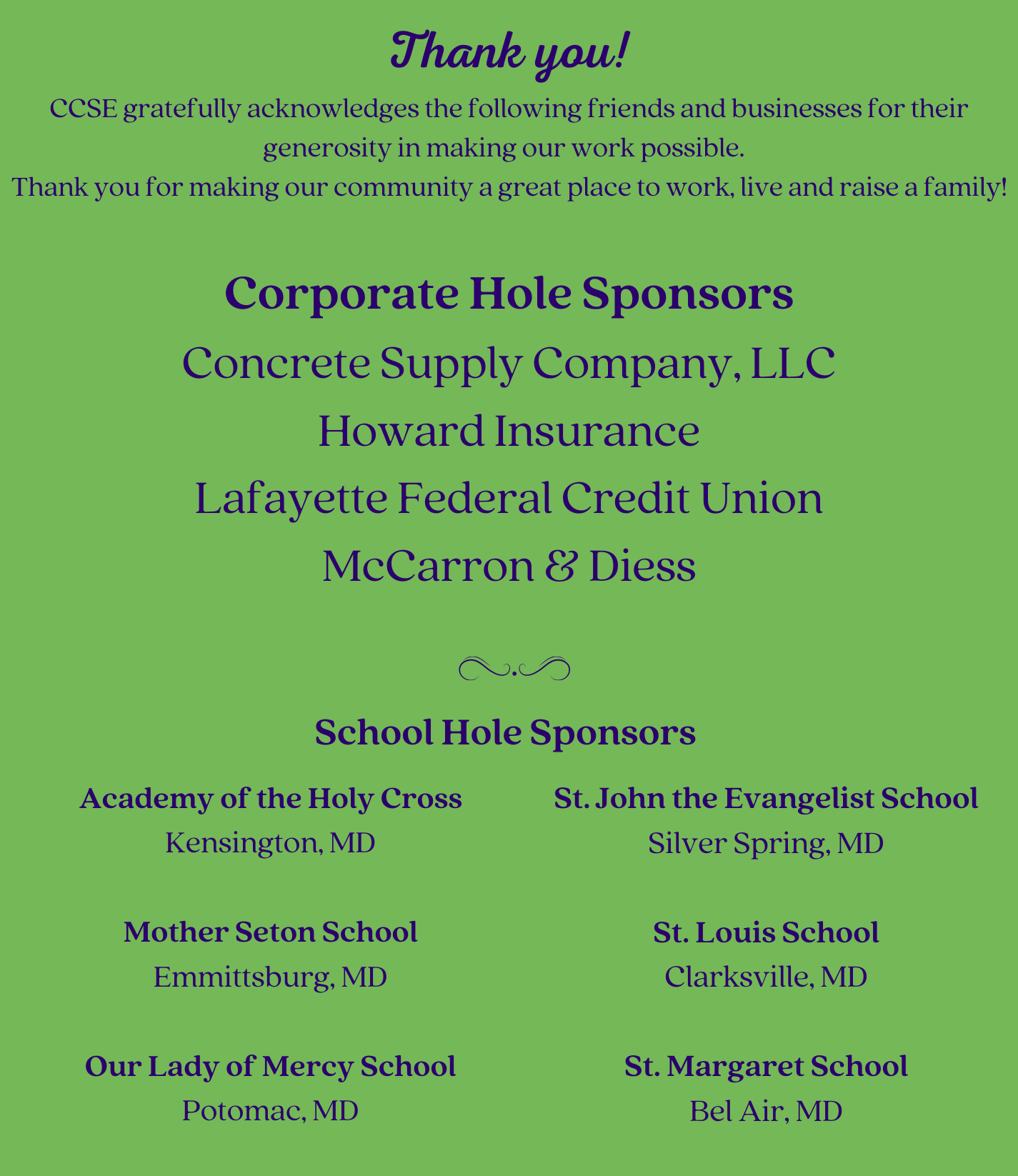 Thank You - Corporate Hole Sponsors!